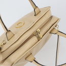 CELINE Circle Hand Bag Leather 2way Beige Gold Auth 148905-6