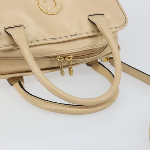 CELINE Circle Hand Bag Leather 2way Beige Gold Auth 148905