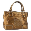 LOEWE Anagram Justa Hand Bag Leather Bronze Gold Auth 148910-1