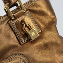 LOEWE Anagram Justa Hand Bag Leather Bronze Gold Auth 148910-17