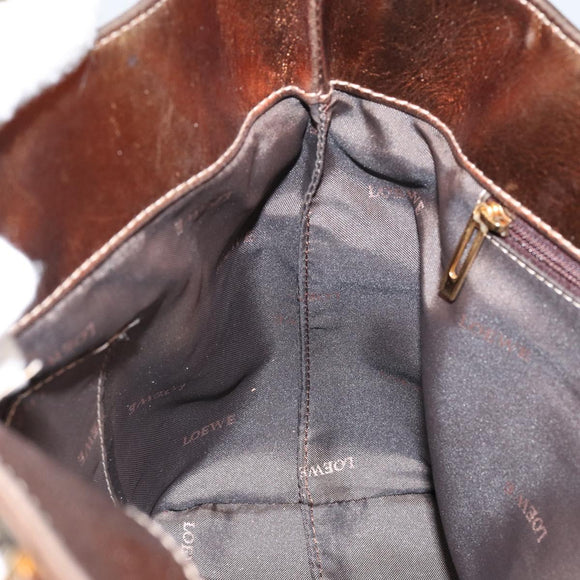 LOEWE Anagram Justa Hand Bag Leather Bronze Gold Auth 148910