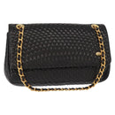 BALLY Chain Shoulder Bag Leather Black Gold Auth 148916-1