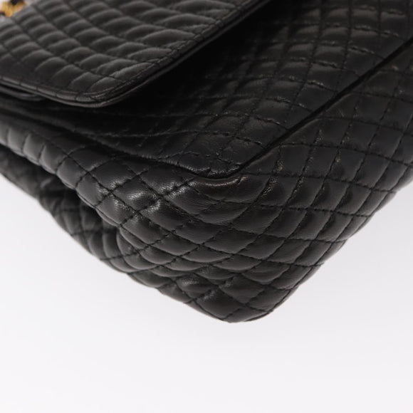 BALLY Chain Shoulder Bag Leather Black Gold Auth 148916