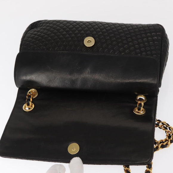 BALLY Chain Shoulder Bag Leather Black Gold Auth 148916