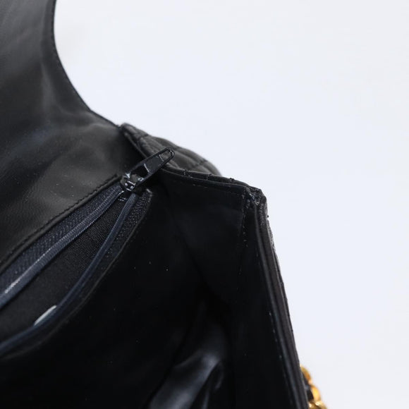 BALLY Chain Shoulder Bag Leather Black Gold Auth 148916