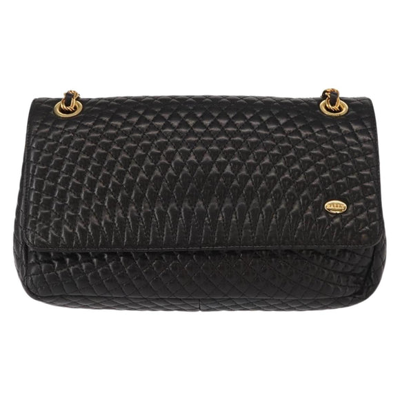 BALLY Chain Shoulder Bag Leather Black Gold Auth 148916