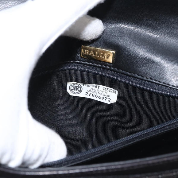 BALLY Chain Shoulder Bag Leather Black Gold Auth 148916