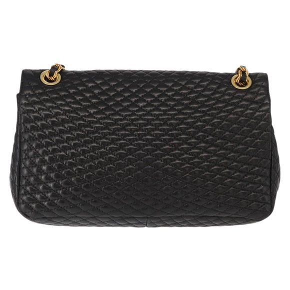 BALLY Chain Shoulder Bag Leather Black Gold Auth 148916