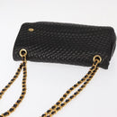BALLY Chain Shoulder Bag Leather Black Gold Auth 148916-6