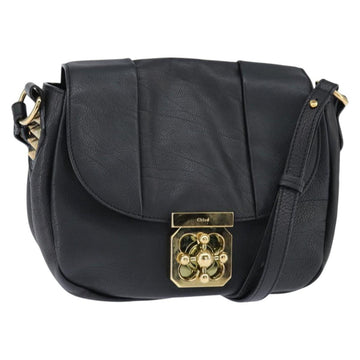 Chloe Elsie Shoulder Bag Leather Black Gold Auth 148917