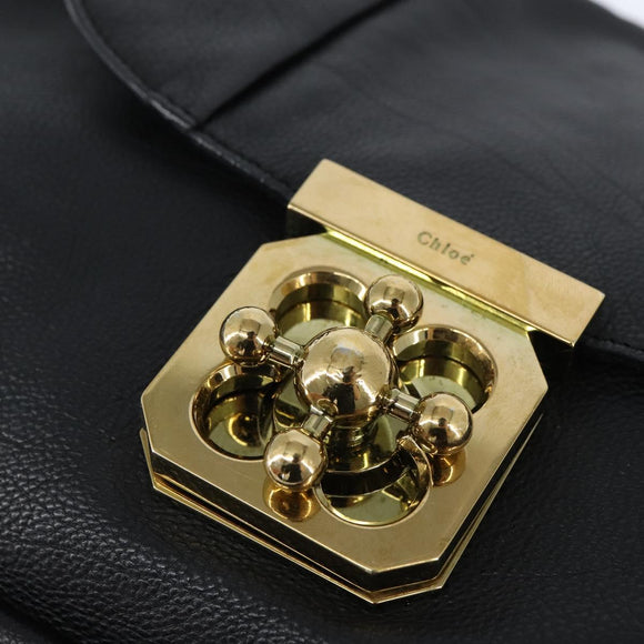 Chloe Elsie Shoulder Bag Leather Black Gold Auth 148917