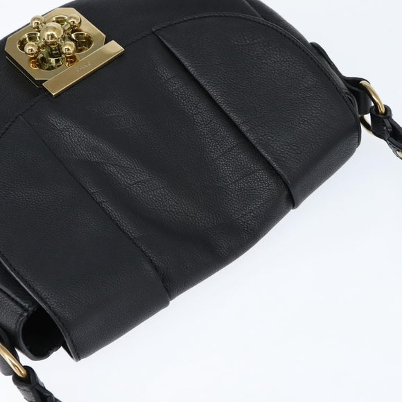 Chloe Elsie Shoulder Bag Leather Black Gold Auth 148917
