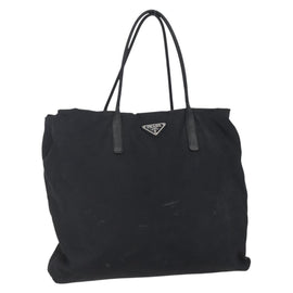 PRADA Hand Bag Nylon Black Silver Auth 148930