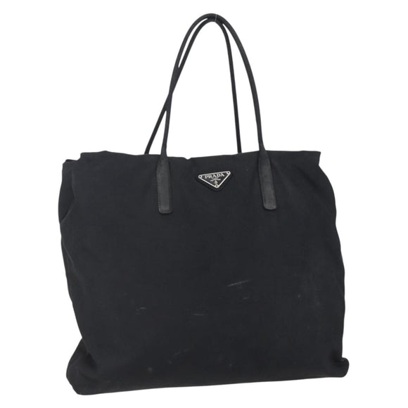 PRADA Hand Bag Nylon Black Silver Auth 148930