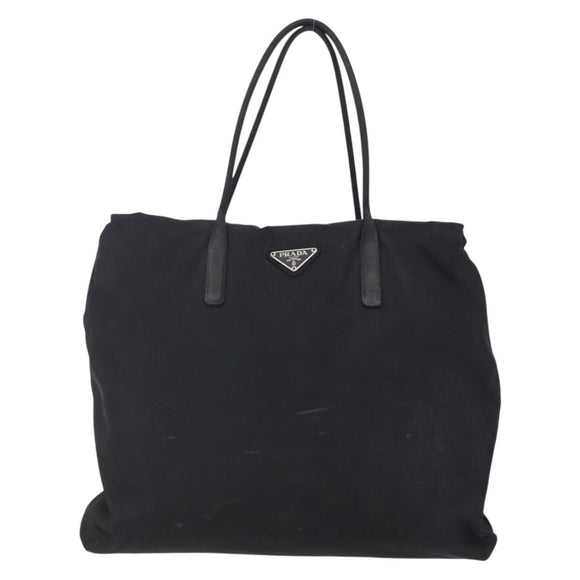PRADA Hand Bag Nylon Black Silver Auth 148930