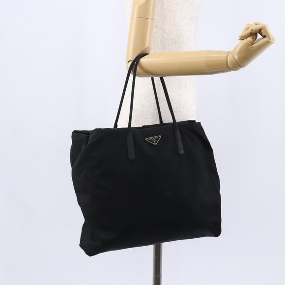 PRADA Hand Bag Nylon Black Silver Auth 148930