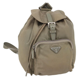 PRADA Backpack Nylon Beige Silver Auth 148934