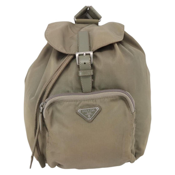 PRADA Backpack Nylon Beige Silver Auth 148934