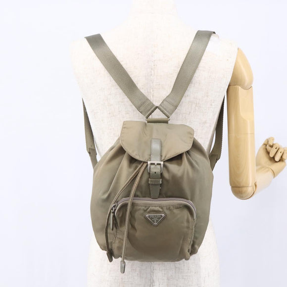 PRADA Backpack Nylon Beige Silver Auth 148934