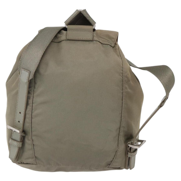 PRADA Backpack Nylon Beige Silver Auth 148934