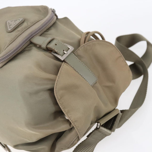 PRADA Backpack Nylon Beige Silver Auth 148934