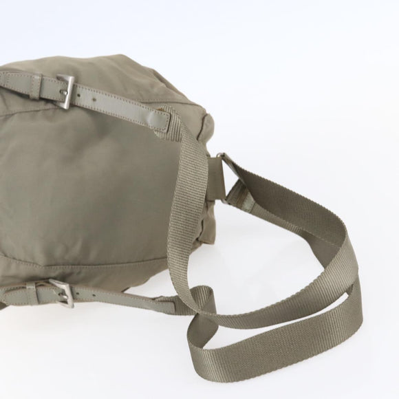 PRADA Backpack Nylon Beige Silver Auth 148934