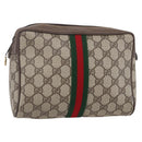 GUCCI GG Supreme Web Sherry Line Clutch Bag PVC Beige Gold 22 01 012 Auth 148937-1