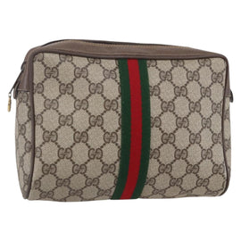 GUCCI GG Supreme Web Sherry Line Clutch Bag PVC Beige Gold 22 01 012 Auth 148937