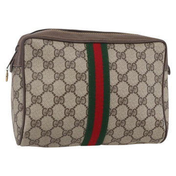 GUCCI GG Supreme Web Sherry Line Clutch Bag PVC Beige Gold 22 01 012 Auth 148937