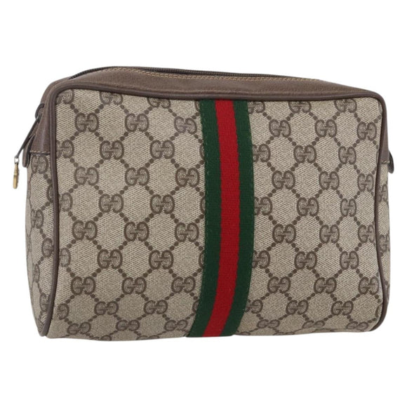 GUCCI GG Supreme Web Sherry Line Clutch Bag PVC Beige Gold 22 01 012 Auth 148937