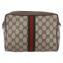 GUCCI GG Supreme Web Sherry Line Clutch Bag PVC Beige Gold 22 01 012 Auth 148937-13