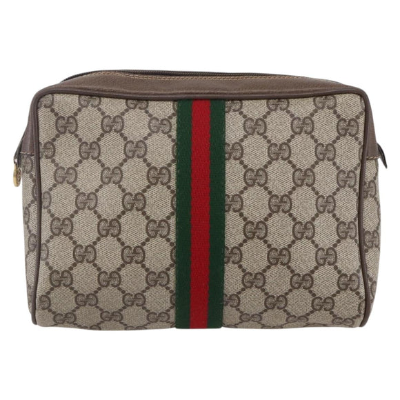 GUCCI GG Supreme Web Sherry Line Clutch Bag PVC Beige Gold 22 01 012 Auth 148937