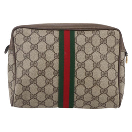 GUCCI GG Supreme Web Sherry Line Clutch Bag PVC Beige Gold 22 01 012 Auth 148937 - 0