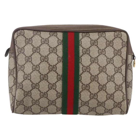 GUCCI GG Supreme Web Sherry Line Clutch Bag PVC Beige Gold 22 01 012 Auth 148937