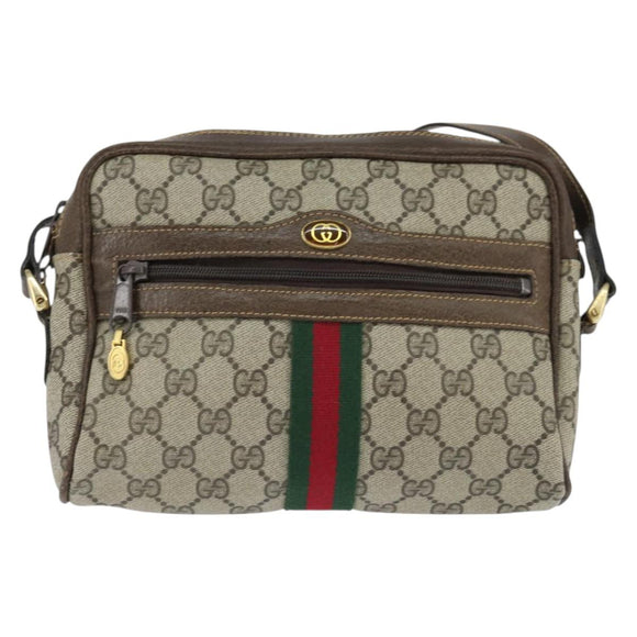 GUCCI GG Supreme Web Sherry Line Shoulder Bag PVC Beige Gold 010 378 Auth 148938