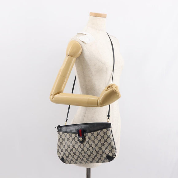 GUCCI GG Supreme Sherry Line Shoulder Bag PVC Navy Gold 39 02 026 Auth 148943