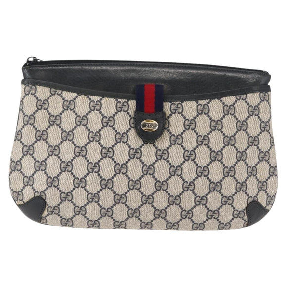 GUCCI GG Supreme Sherry Line Shoulder Bag PVC Navy Gold 39 02 026 Auth 148943