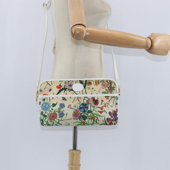 GUCCI Flora Shoulder Bag Canvas Beige Gold 004 92 0230 Auth 148945