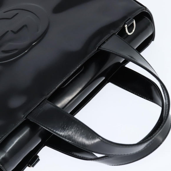 GUCCI Hand Bag Enamel Black 000 1013 0504 Auth 148949