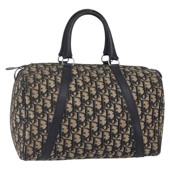 Christian Dior Trotter Canvas Boston Bag Navy Silver Auth 148951