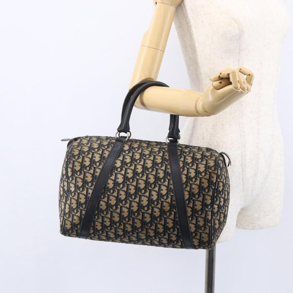 Christian Dior Trotter Canvas Boston Bag Navy Silver Auth 148951