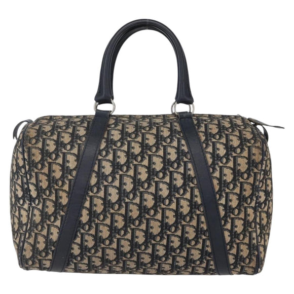 Christian Dior Trotter Canvas Boston Bag Navy Silver Auth 148951