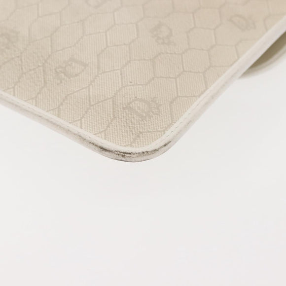 Christian Dior Honeycomb Canvas Clutch Bag PVC Leather White Gold Auth 148952