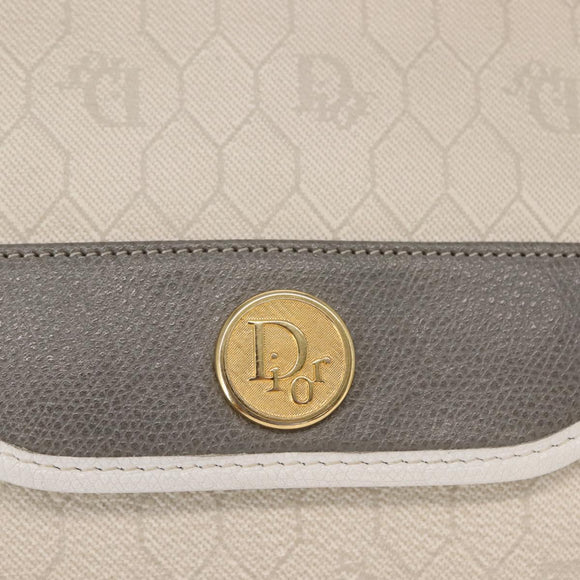 Christian Dior Honeycomb Canvas Clutch Bag PVC Leather White Gold Auth 148952