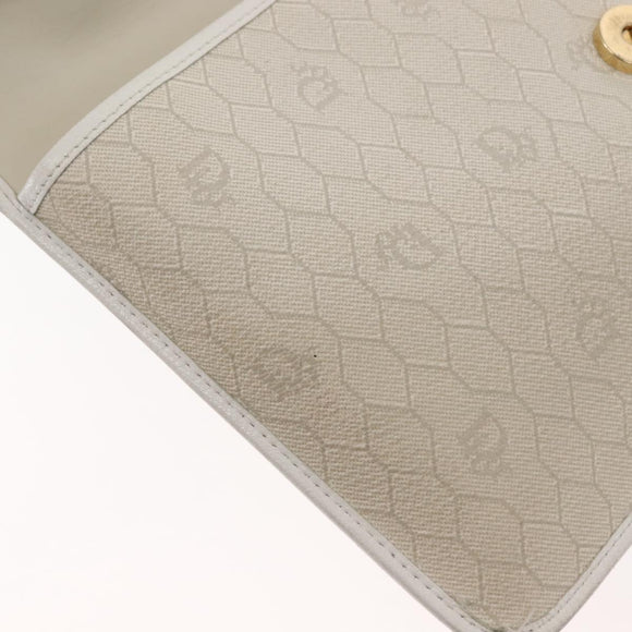 Christian Dior Honeycomb Canvas Clutch Bag PVC Leather White Gold Auth 148952