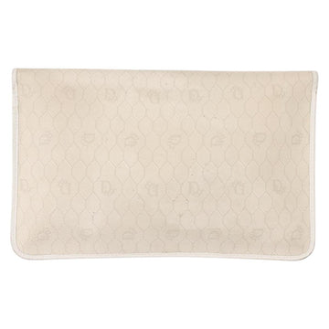 Christian Dior Honeycomb Canvas Clutch Bag PVC Leather White Gold Auth 148952 - 0