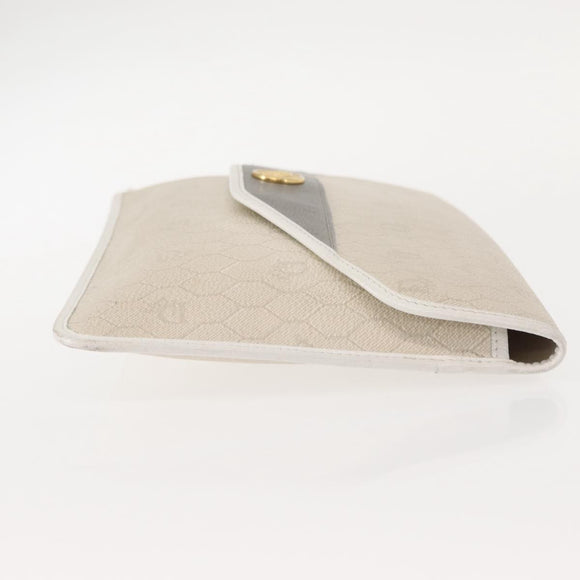 Christian Dior Honeycomb Canvas Clutch Bag PVC Leather White Gold Auth 148952