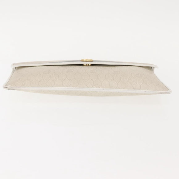 Christian Dior Honeycomb Canvas Clutch Bag PVC Leather White Gold Auth 148952
