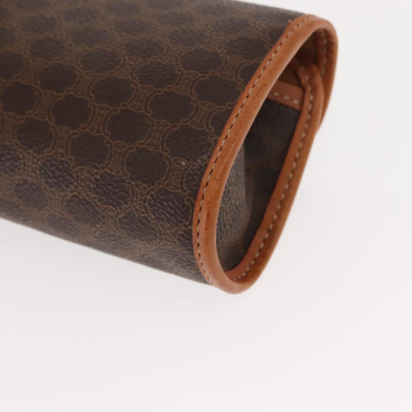 CELINE Macadam Canvas Pouch PVC Leather Brown Auth 148953