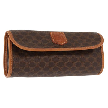 CELINE Macadam Canvas Pouch PVC Leather Brown Auth 148953